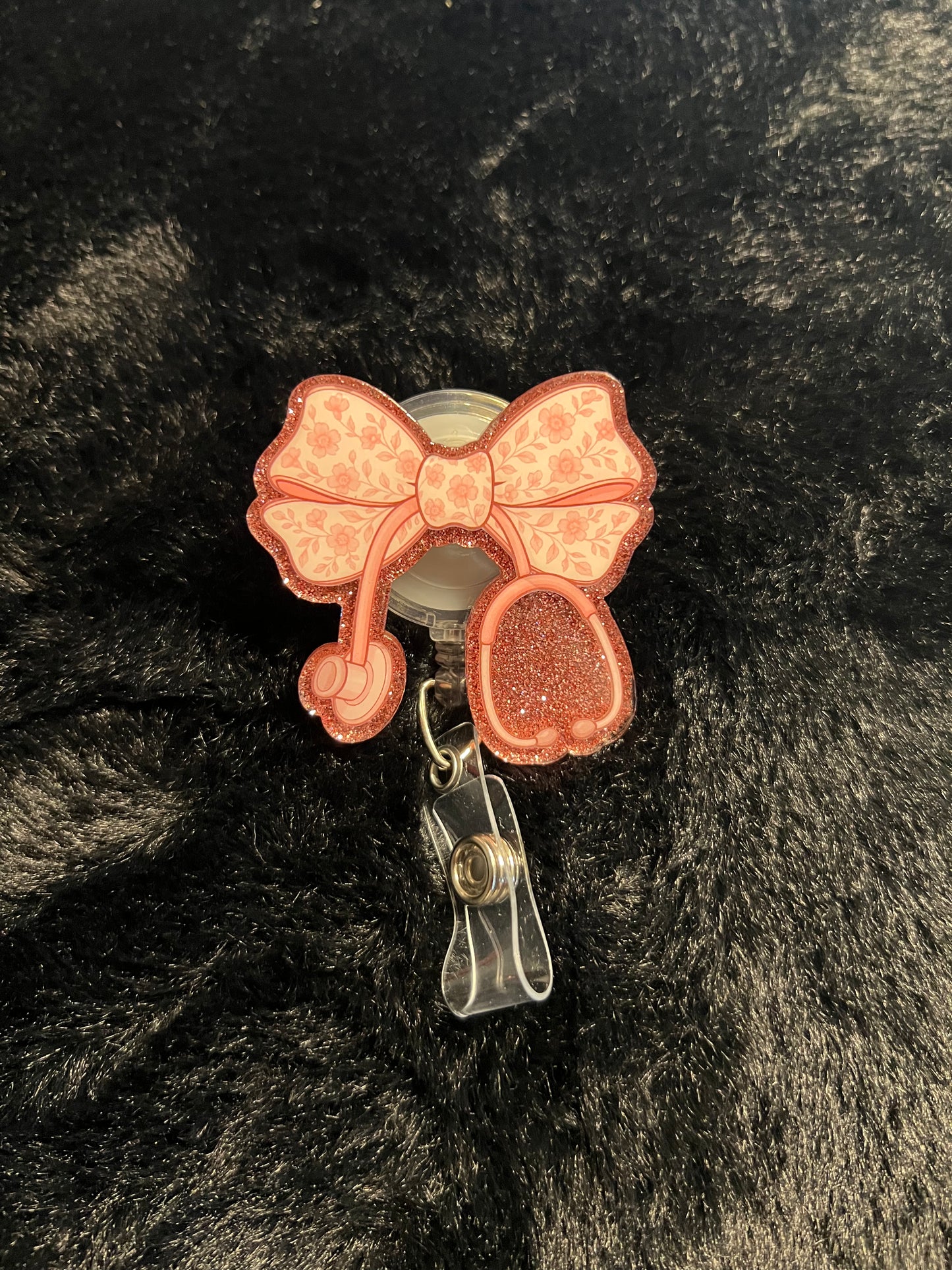 Pink Bow Stethoscope Badge Reel