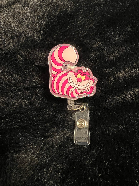 Pink Striped Cat Badge Reel