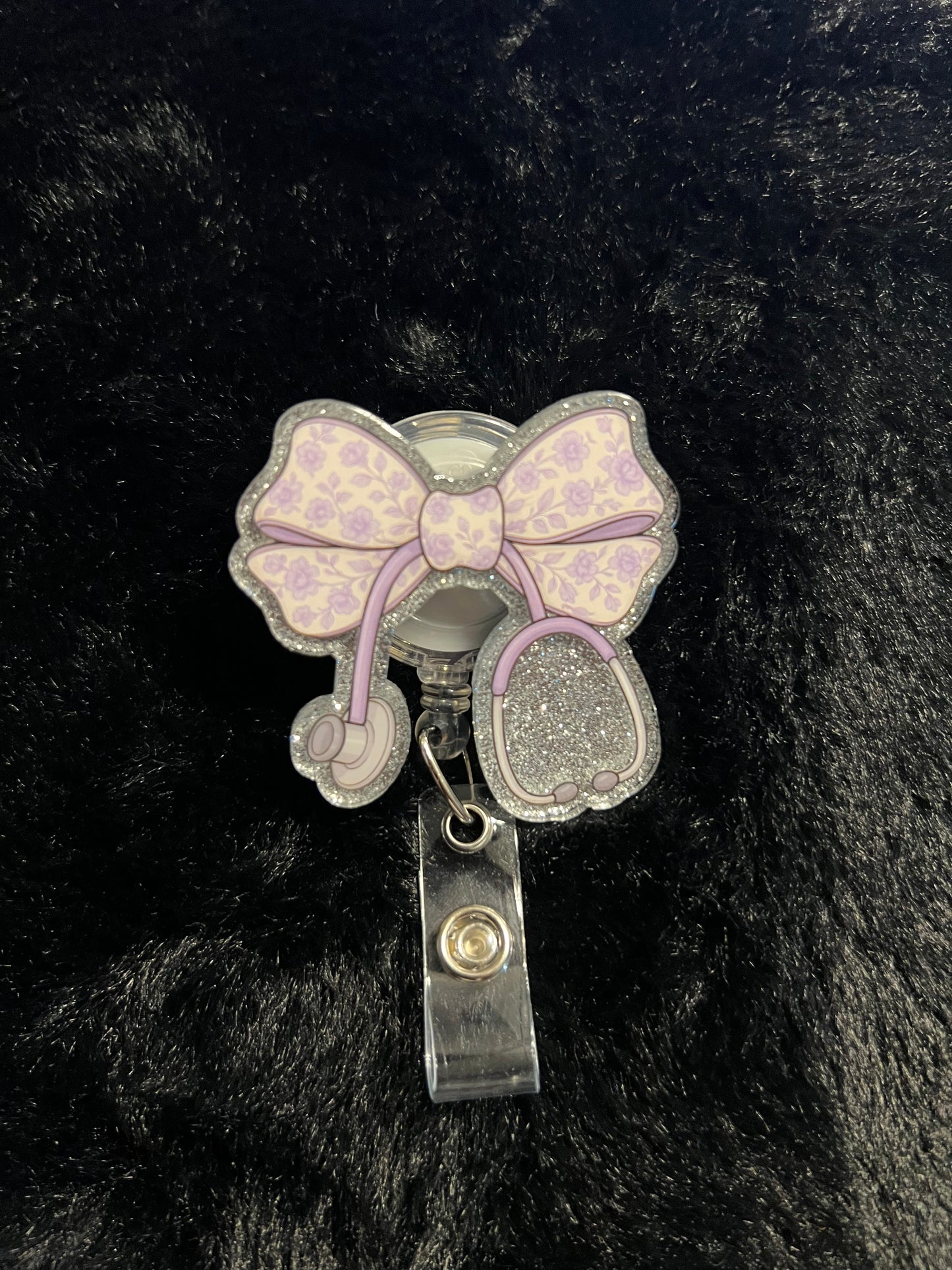 Purple Bow Stethoscope Badge Reel