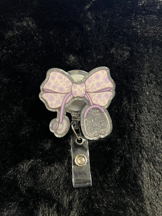 Purple Bow Stethoscope Badge Reel