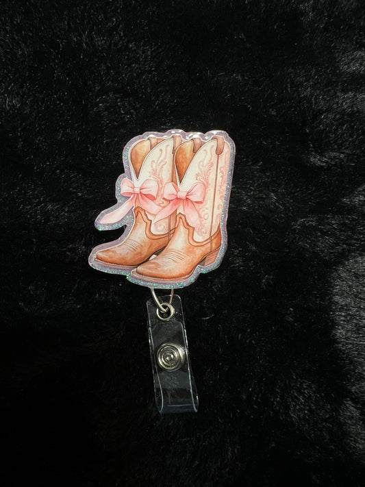 Cowgirl Boots With Bow Badge Reel